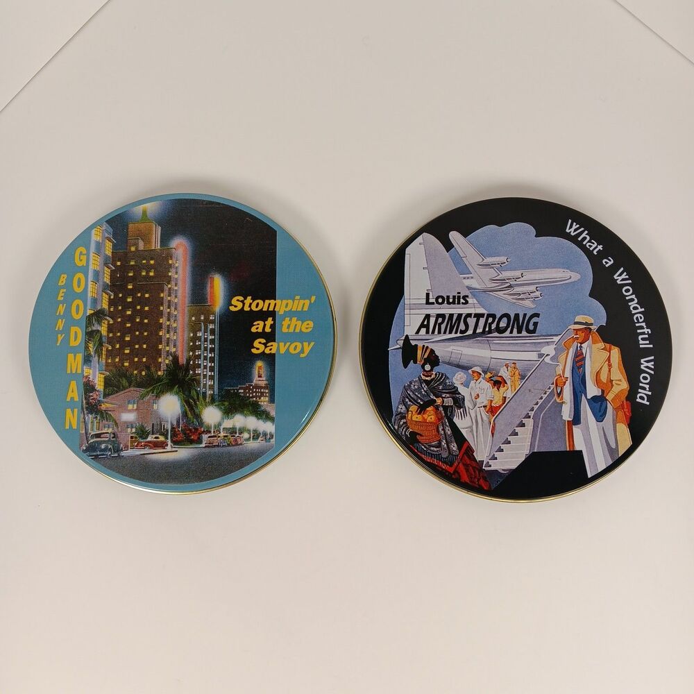 Vintage Jazz CD Storage Tins Benny Goodman & Louis Armstrong Set of 2
